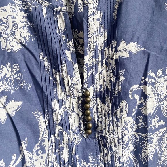 Soft Surroundings Blue Floral Tunic Pleated Front Bead Button Detail Size Small - Picture 4 of 5